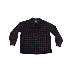 Vintage 70s Pendleton Field Shirt Button Down Plaid Red Blue Green Mens X-Large
